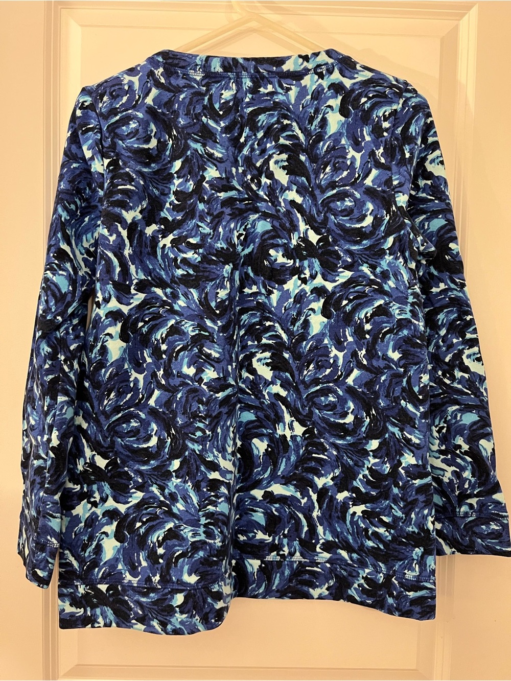 Talbots Blue Floral Print Women's Cozy Pullover Sweatshirt-Type Top - Like New - Picture 4 of 7